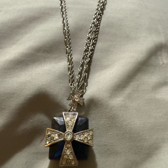 Express Silver and Blue Necklace with Cross Pendant - Picture 2 of 2